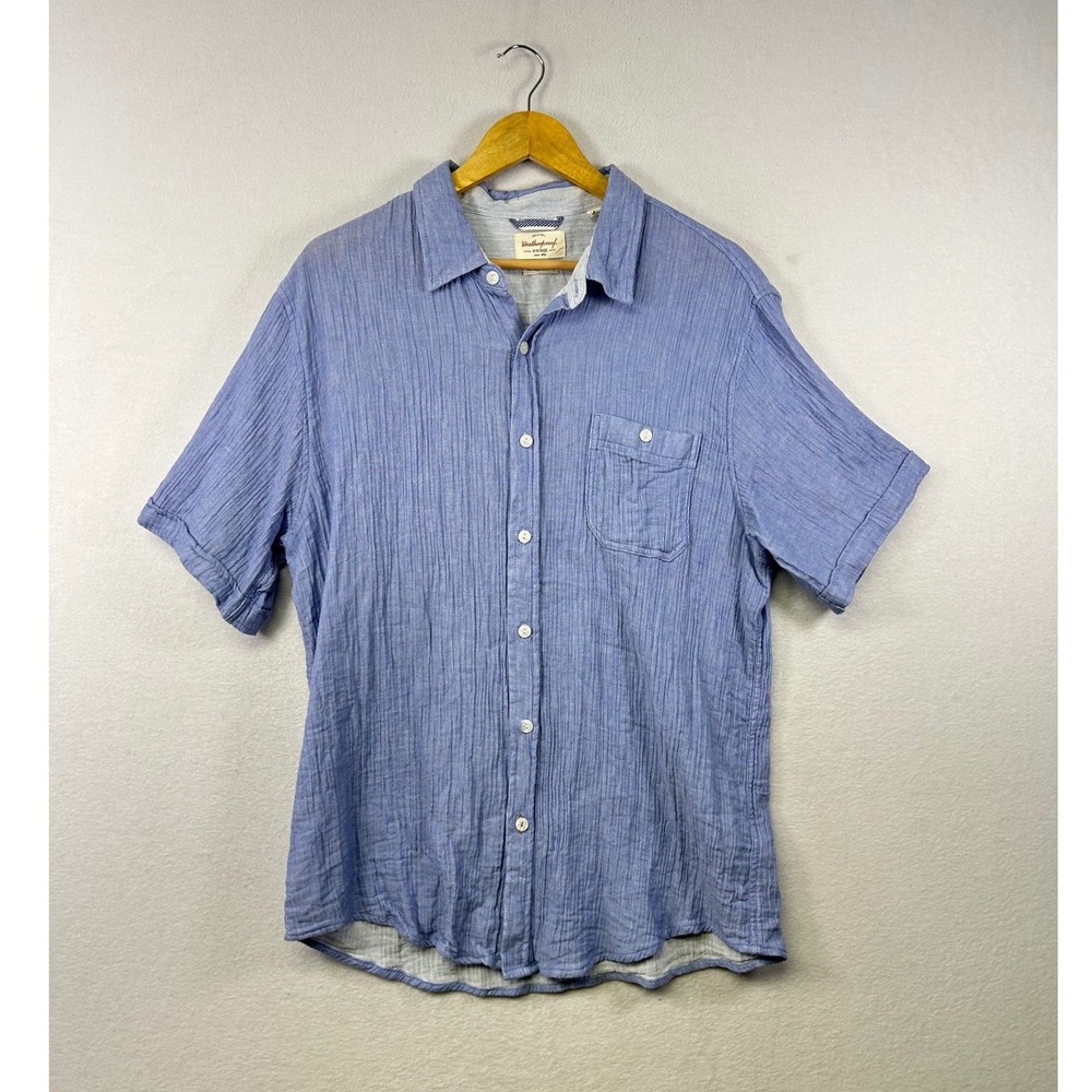 Weatherproof Vintage Double Layer Short Sleeve Button Down Shirt Men XL EG Blue